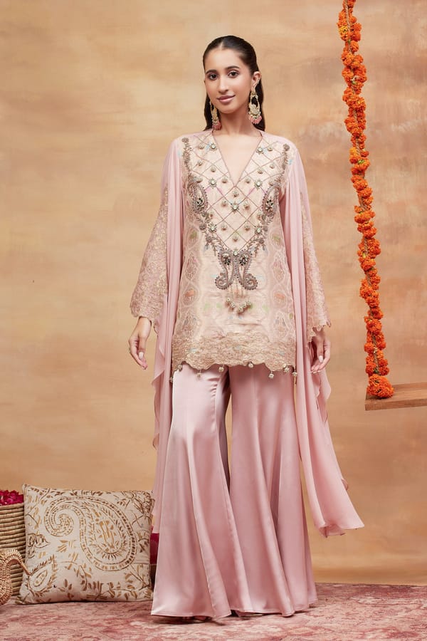 Kashi Gulab Hand Embroidered Banarasi Sharara Set — DAREISS