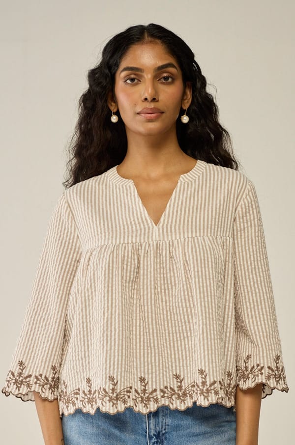V Neck Blouse With Embroidery — Move About Effortlessly