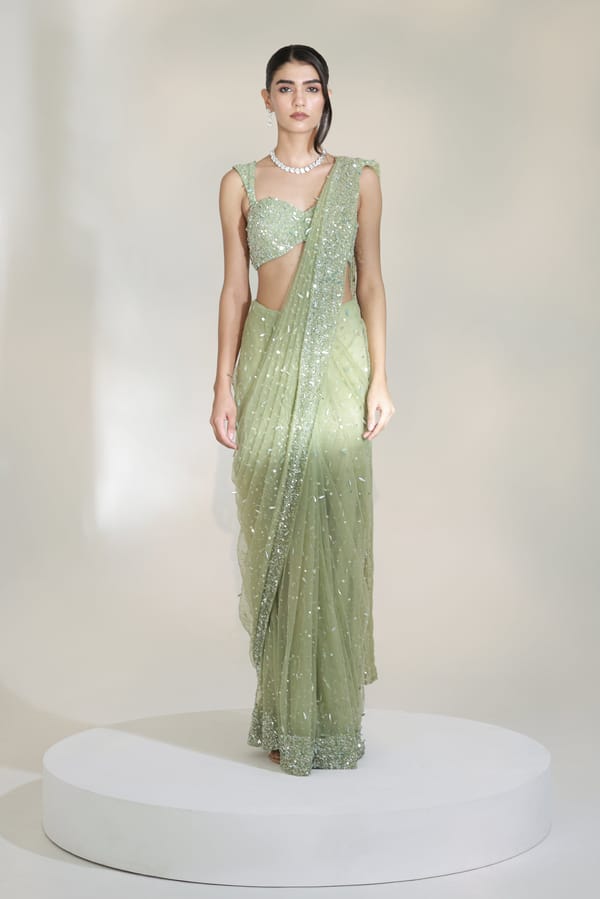 Sage Glam Saree Set — LIBAS CAFE