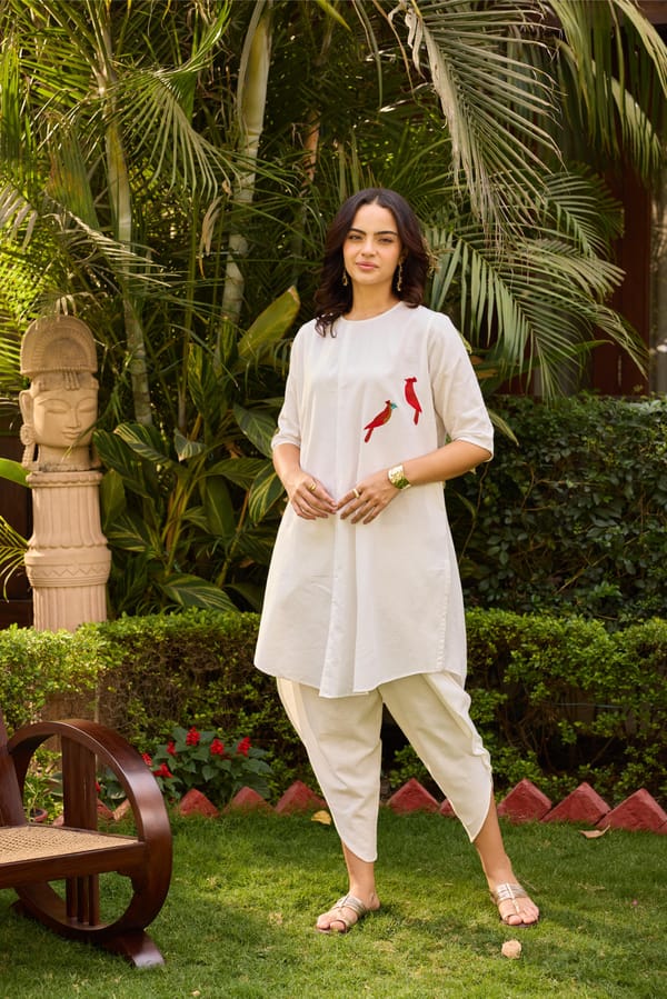 Off-White Cotton Tunic and Dhoti Pants Co-ord Set — Eko Clothing