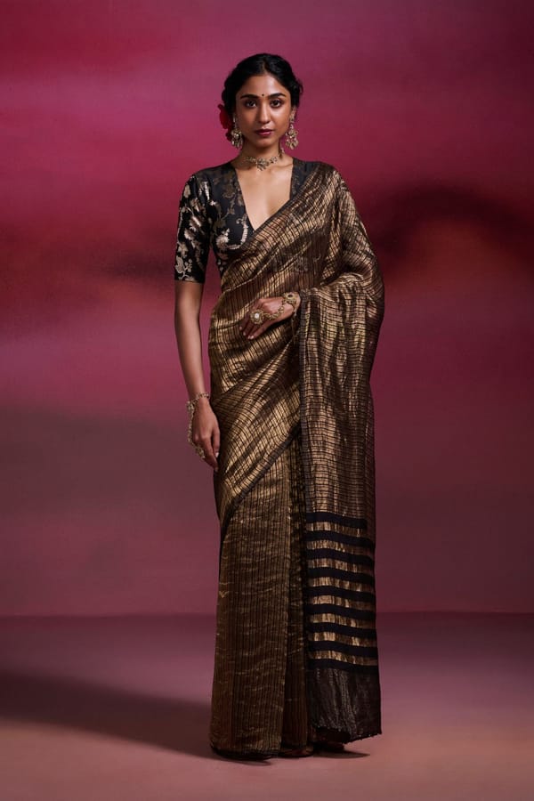 Black Banarasi Silk Cotton Saree — Dressfolk