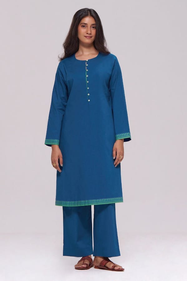 Deep Blue Cotton Kurta and Wide-Leg Pants Co-ord Set — Ganga Fashions Pvt Ltd
