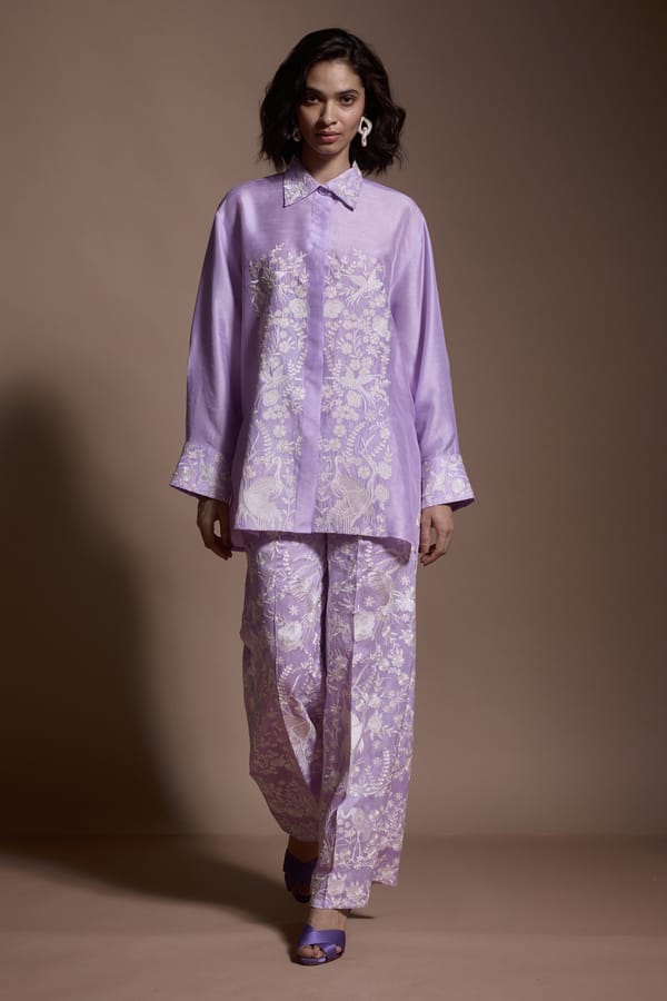 Lavender Embroidered Straight-Leg Trousers — Dash and Dot