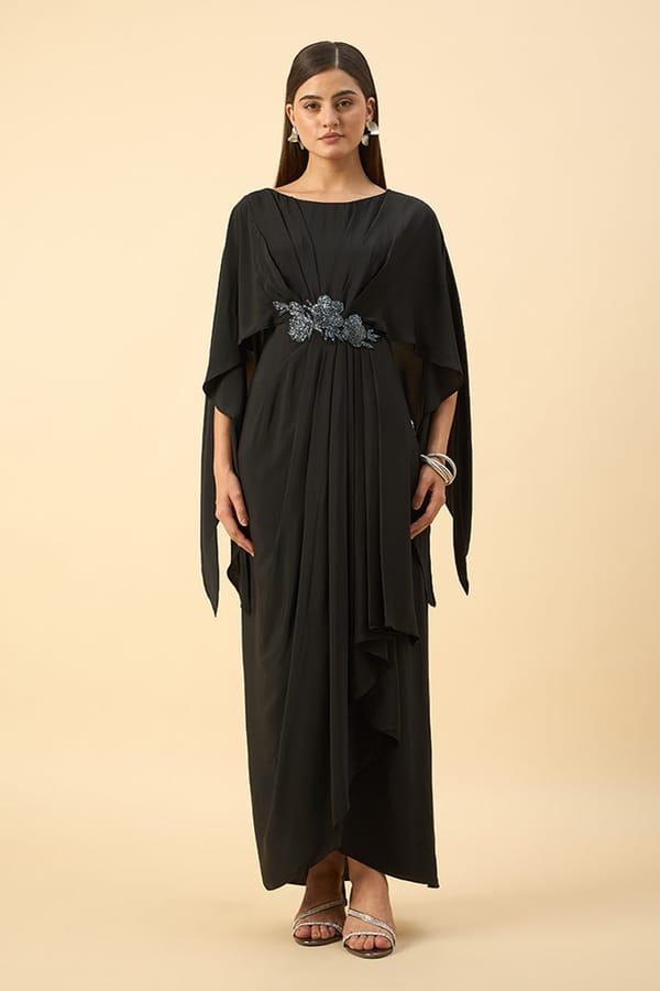 Noir Crystal Drape Dress — Aakaar