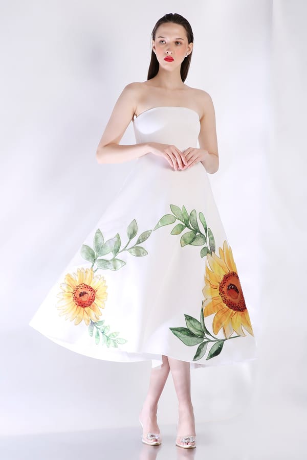 Off-White Strapless Fit and Flare Midi Dress — OZEQO