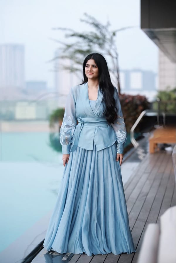 Pacific Blue High-Waist Panelled Maxi Skirt — Madder Much
