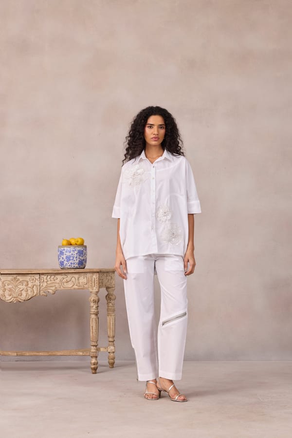 Bright White Applique Shirt and Pant Co-ord Set — 63East