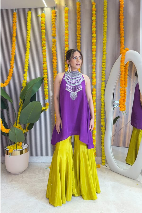 Zaira - Halterneck Sharara Set — Surkh Syahi