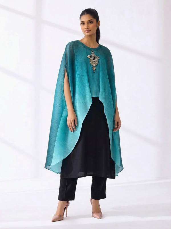 Ombre Sea Green Georgette Kaftan Co-ord Set — PREETI MEHTA
