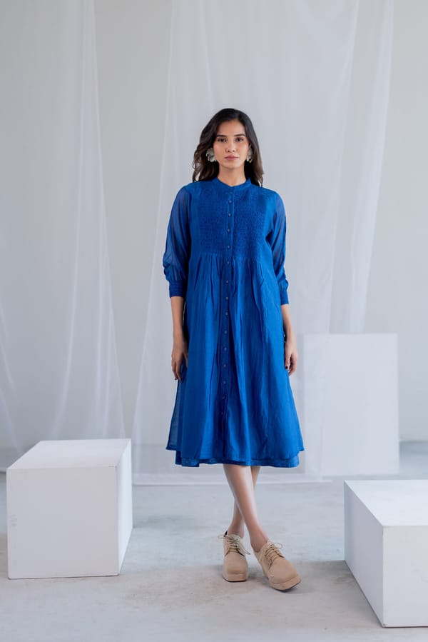 Wavy Seas Chanderi Dress — Silai studio