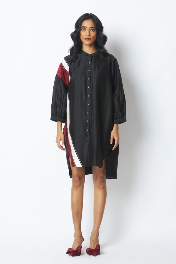Black Oversized Colorblock Shirt Dress — Madder Much