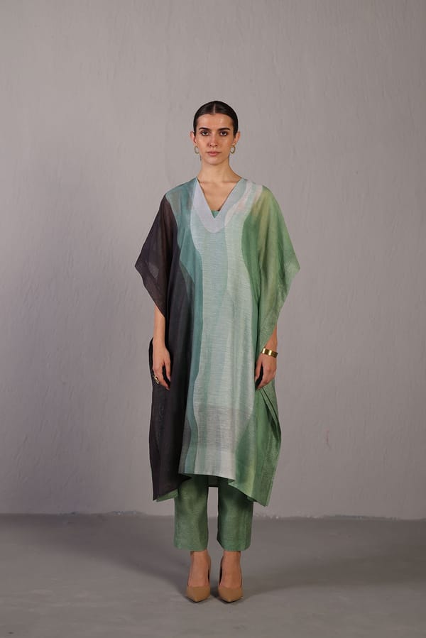 Ripple Black & Cool Green Kaftan Set — CLOS