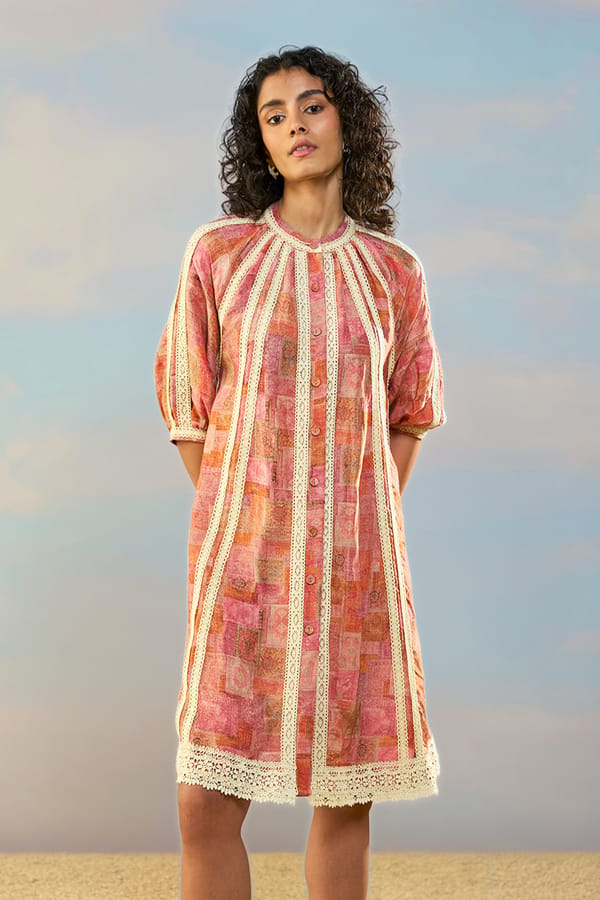 PRINTED LINEN-LACE DRESS — Dash and Dot