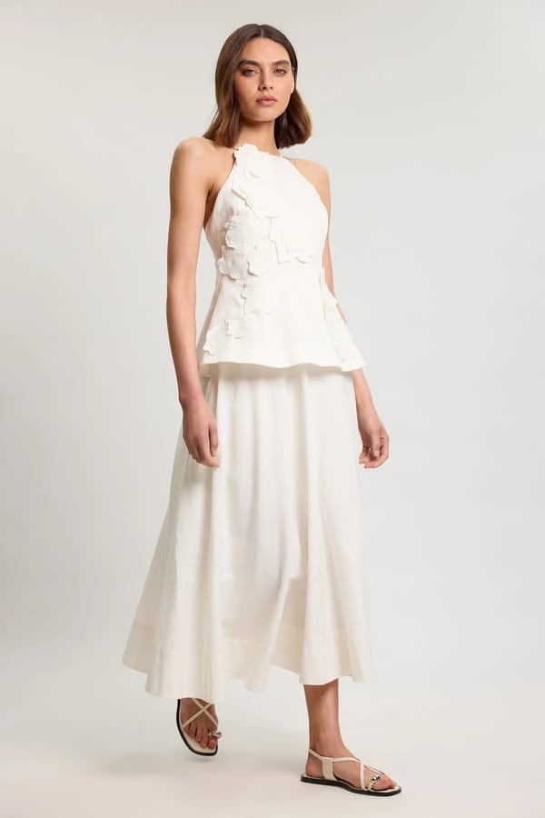 Cotton Linen 3D Floral Midi Dress — KAREN MILLEN