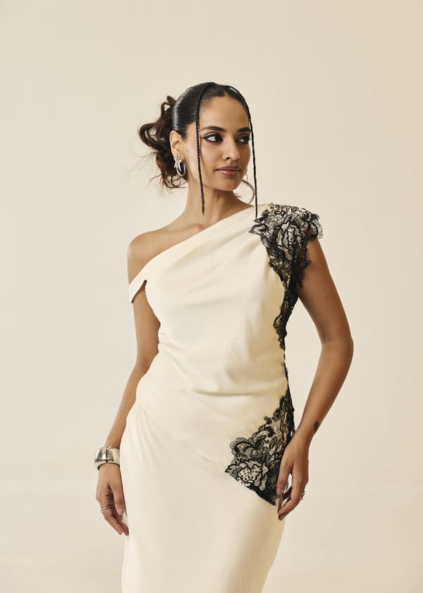 Margaux Ivory One-Shoulder Lace Top — Lea Clothing