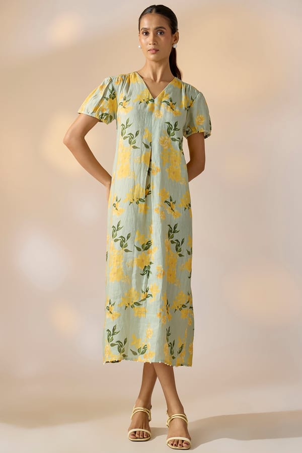 Yellow Floral Sheath Dress — EWOKE STUDIO