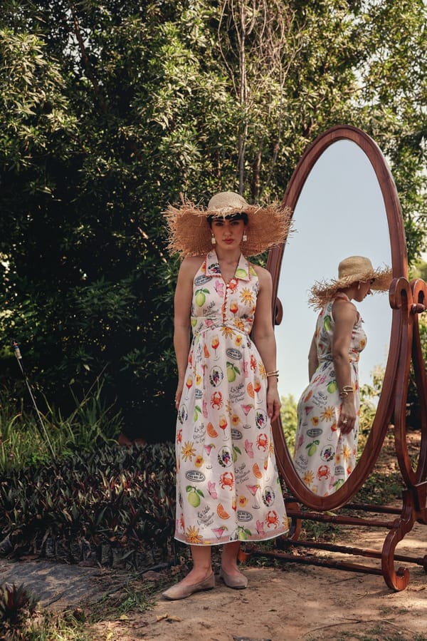 Blush Pink Printed Silk Collared Halter Midi Dress — BELONG