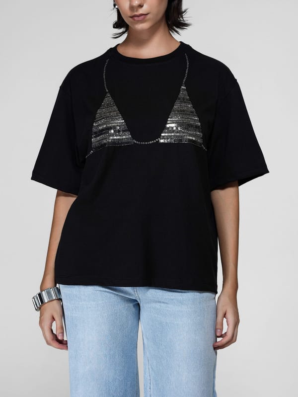 Hand-Beaded Sequin Bralette Oversized T-Shirt — The Clothing Factory