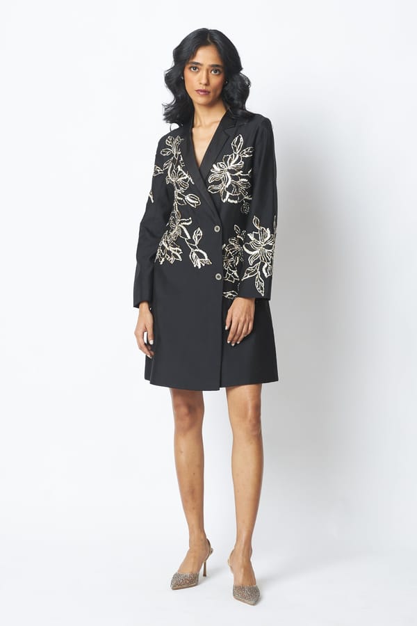 Black Embroidered Double-Breasted Blazer Mini Dress — Madder Much