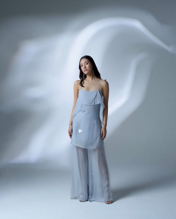 Ice Blue Embellished Organza Strappy Camisole Top — MAGIA