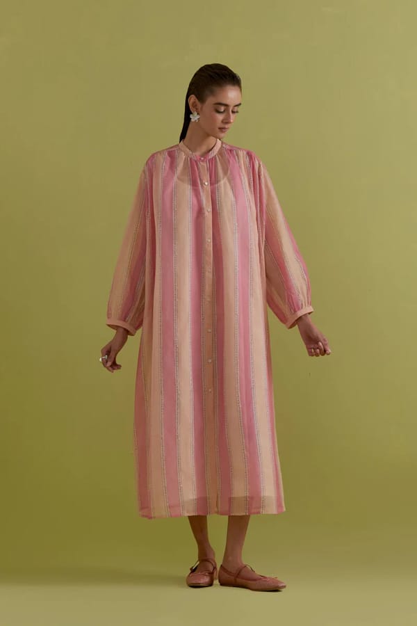 Off White Hand Block Printed Long Dress — Upavita