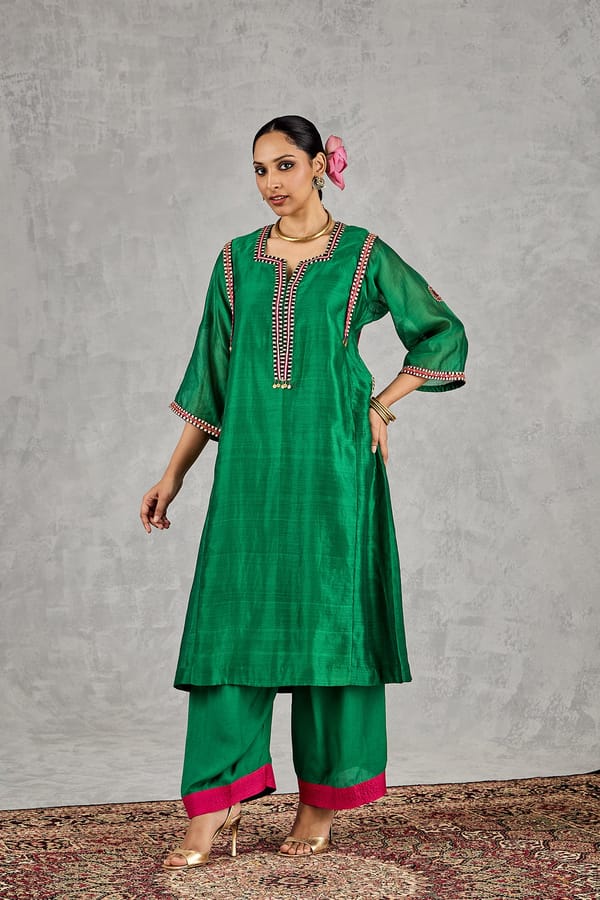 Green B/W Embroidery Choga Set — SHIVANI BHARGAVA