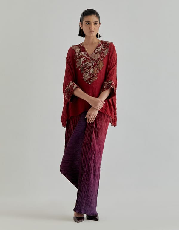 Rosette Nomad Drape Skirt Paired With Poncho Top — Kavita Bhartia