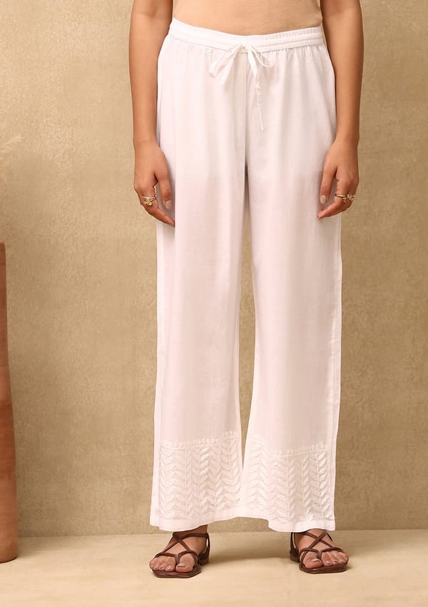 Cambric Chikankari Solid Women'S Palazzo — House Of Chikankari