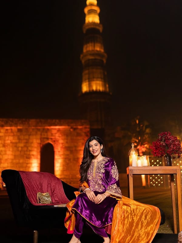 Deep Purple Velvet A-Line Kurta Set with Dhoti — Sheetal Batra