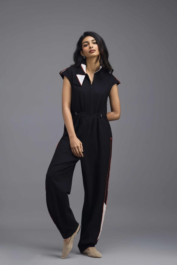 BLACK DRAWSTRING JUMPSUIT — Deepika Arora