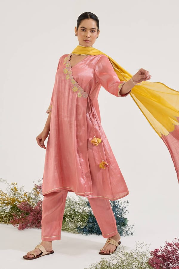 Carrot Floral Zari Dupatta — Nero India