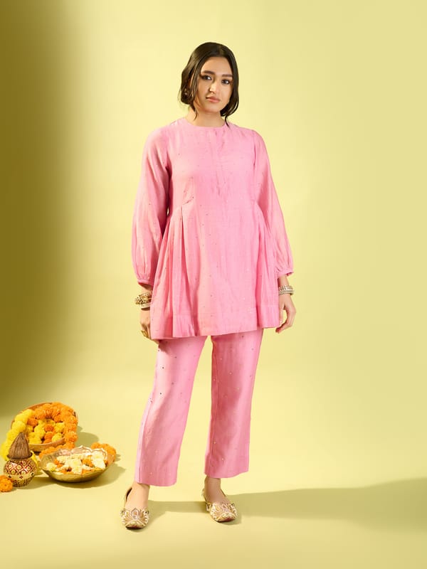 Rose Pink Chanderi Co-ord Set — KOMAL SHAH
