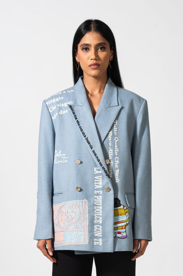 Serafina Blu Boxy Blazer — Pocketful Of Cherrie