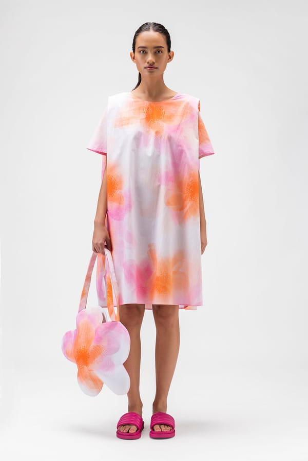 White Floral Ombre Cotton Poplin Tunic Dress — Genes Lecoanet Hemant
