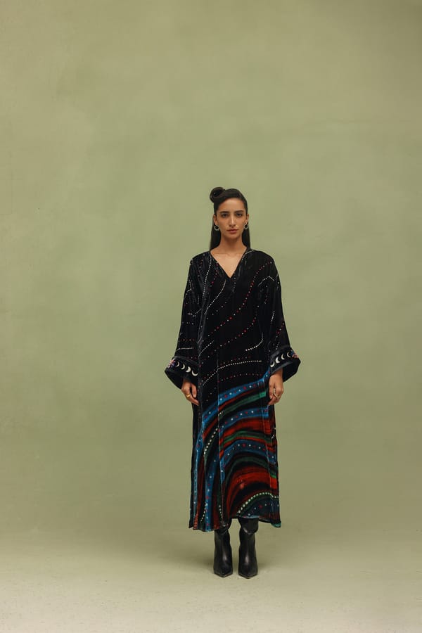 Black and Blue Printed Velvet Maxi Kaftan — SHOP NOIB
