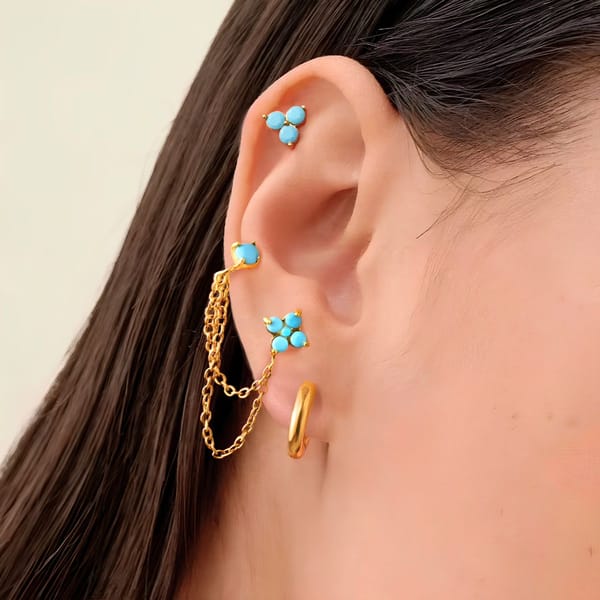 18K Gold Plated 3pc stud Layered Earring set,Luna — Inaya Accessories