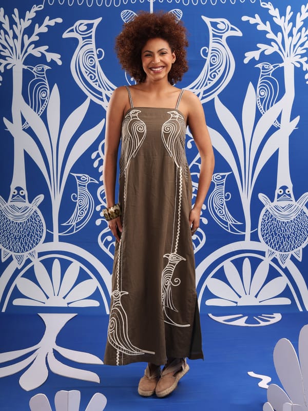 Avesa Bird Embroidered Maxi Dress — ANISETTE