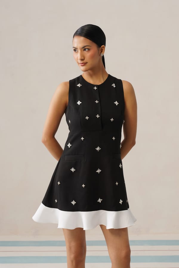 Black A-Line Mini Dress with Crystal Embellishments — Armoire