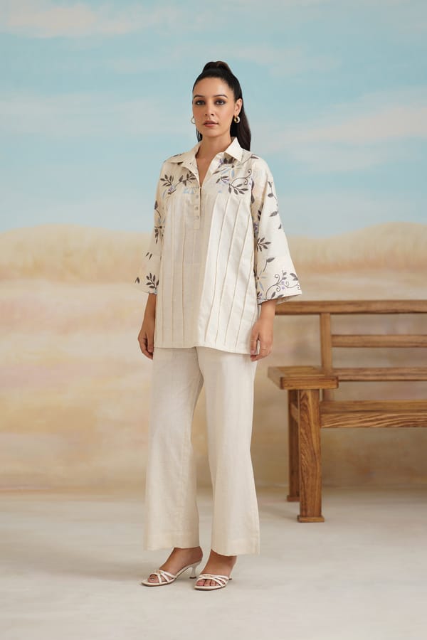 Cream Embroidered Shirt and Pants Co-ord Set — NEETIKA CHOPRA