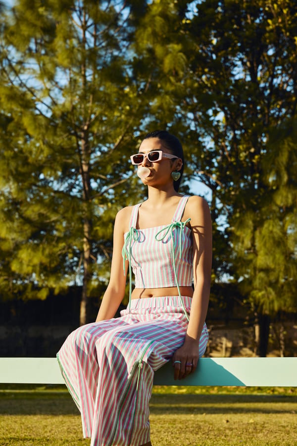 Pink Striped Poplin Crop Top and Wide-Leg Pants Co-ord Set — Muvazo