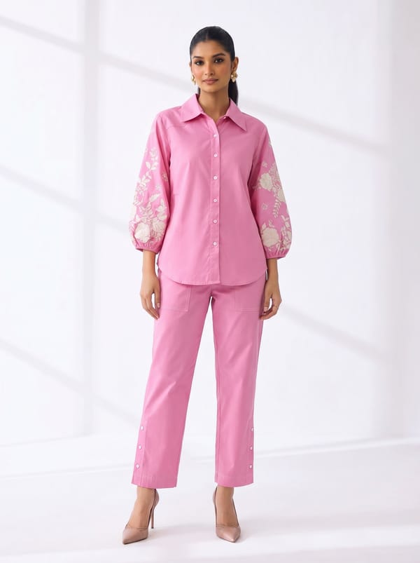 Powder Pink Cotton Shirt and Pants Co-ord Set — RUCHIKA MALLIKA LABEL