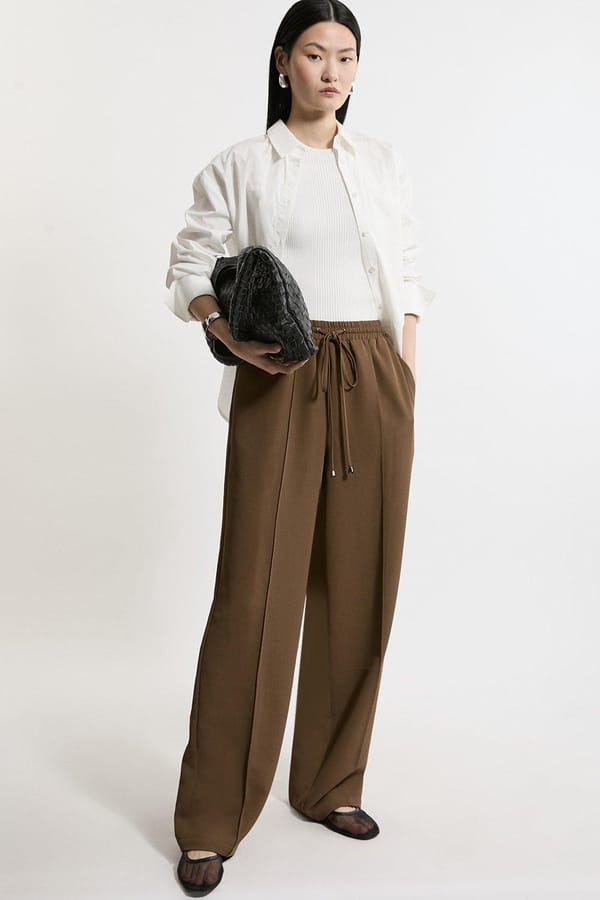 Khaki Wide-Leg High-Rise Tie-Up Trousers — KAREN MILLEN