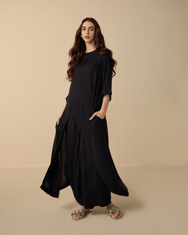 Black A-Line Tunic and Straight Pant Co-ord Set — AUR