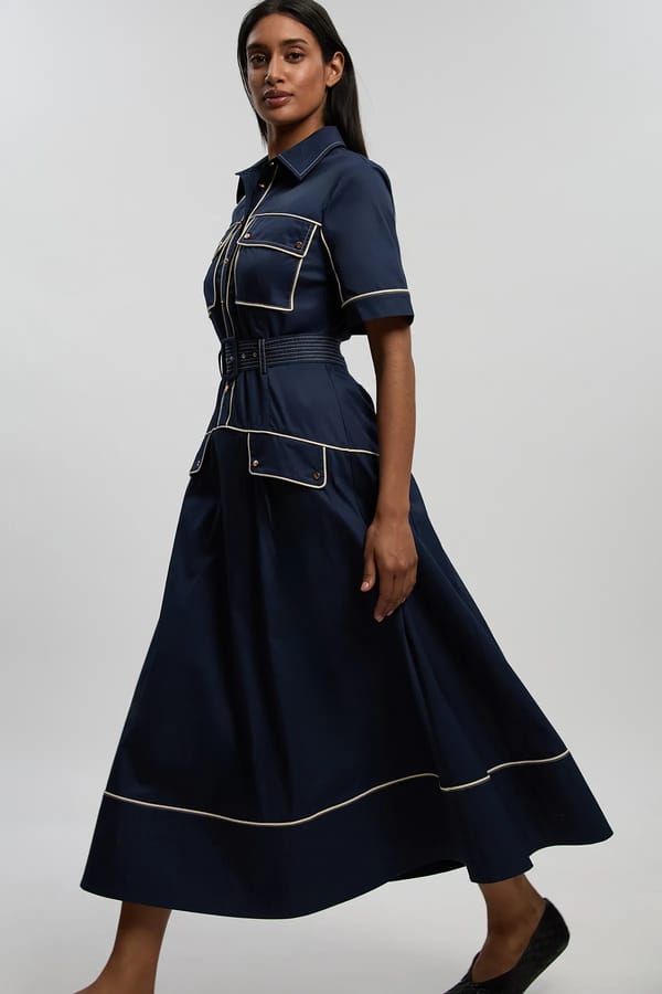 Navy Belted Utility Shirt Dress with Contrast Piping — KAREN MILLEN