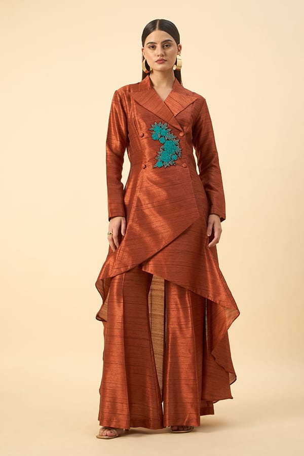 Floral Embroidered Blazer Tunic Palazzo Set — Aakaar