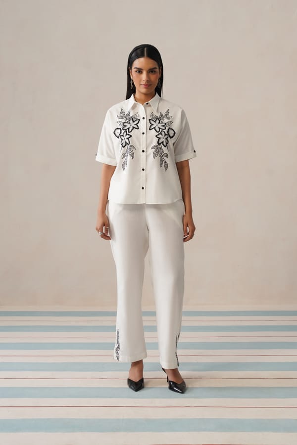 Ivory Embroidered Shirt and Straight Trouser Co-ord Set — Armoire