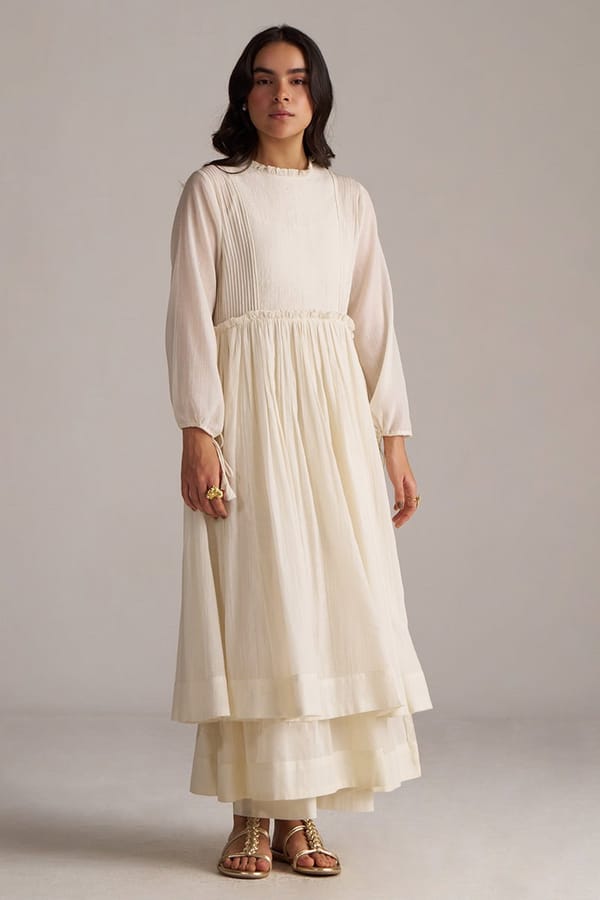 Fresh Creame A-Line Co-ord Set with Wide-Leg Pants — Ganga Fashions Pvt Ltd
