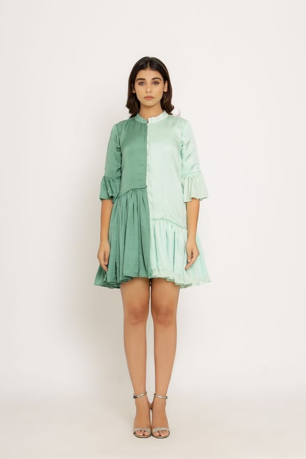 Teal and Tea Green Half-and-Half Mini Dress — Neora
