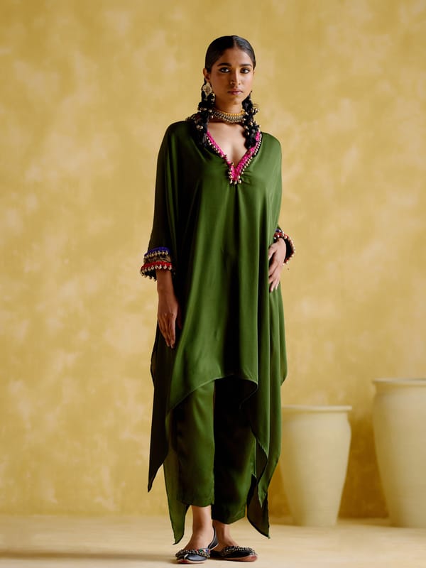 Green Modal Saturn Draped Tunic and Pants Co-ord Set — 5 Elements