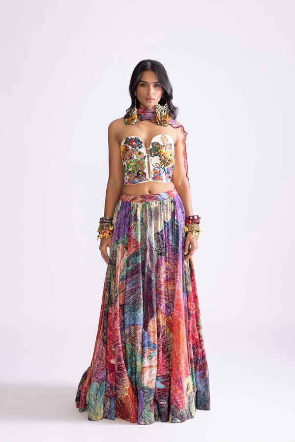 Multi-Colour Printed High-Waist Maxi Lehenga Skirt — Saaksha and Kinni